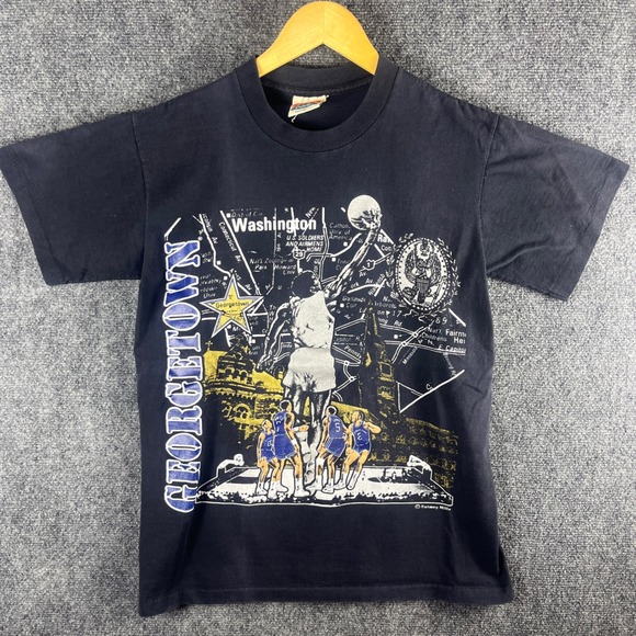 Vintage Georgetown Hoyas Basketball T-Shirt Nutmeg Made in USA Black Mens NCAA - Picture 1 of 7
